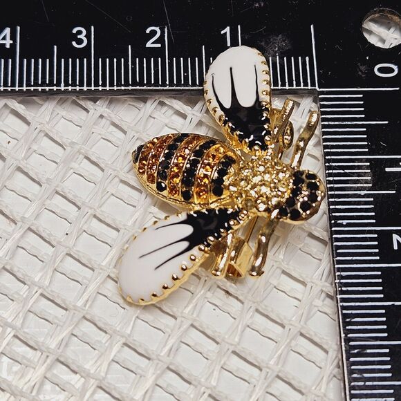 Crystal Rhinestone Bee Pin Insect Enamel Brooch Yellow & Black Statement Unisex - Picture 6 of 10